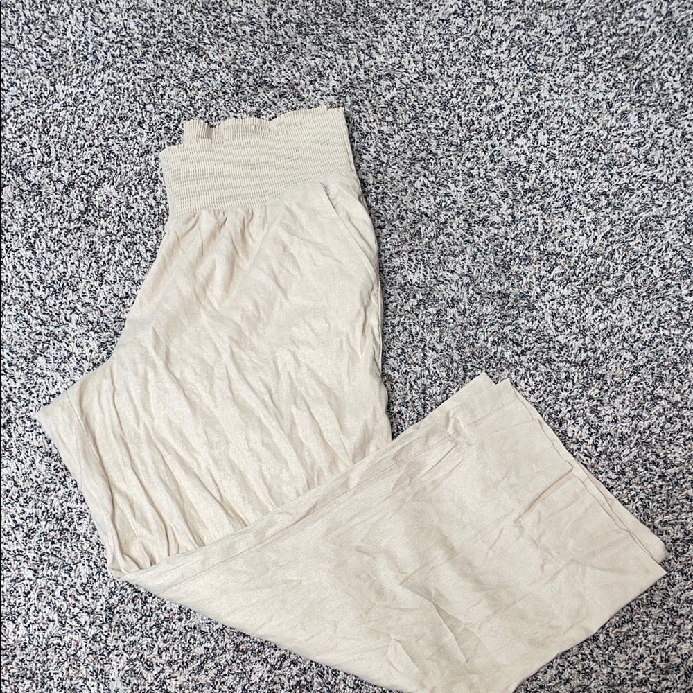 Isabel Maternity Wide Leg Smocked Waist Linen Trousers | NWT/NWOT - Picture 3 of 7